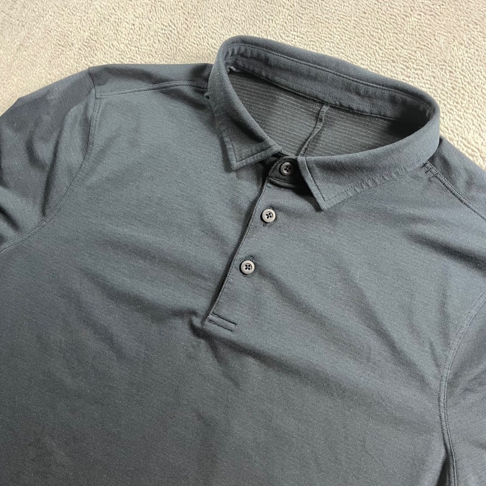 Lululemon Mens Short Sleeve Evolution Polo Shirt Navy Blue Grey Sz S M